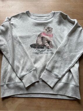 abercrombie kids Gray Sweatshirt with Cat Graphic and Pink Bow